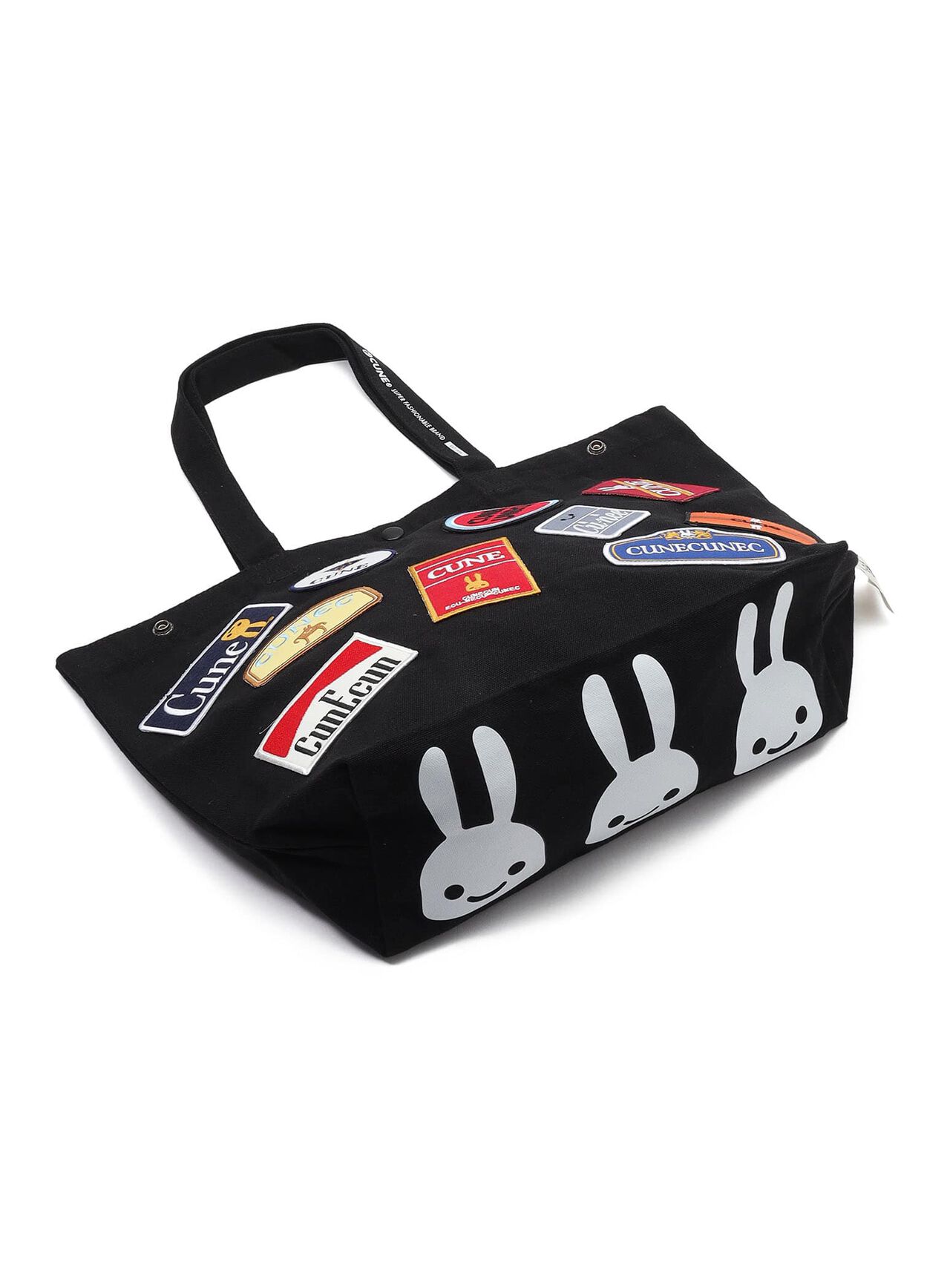 Basic Cotton Tote Bag with Cigarette Patch,BLACK, large image number 4