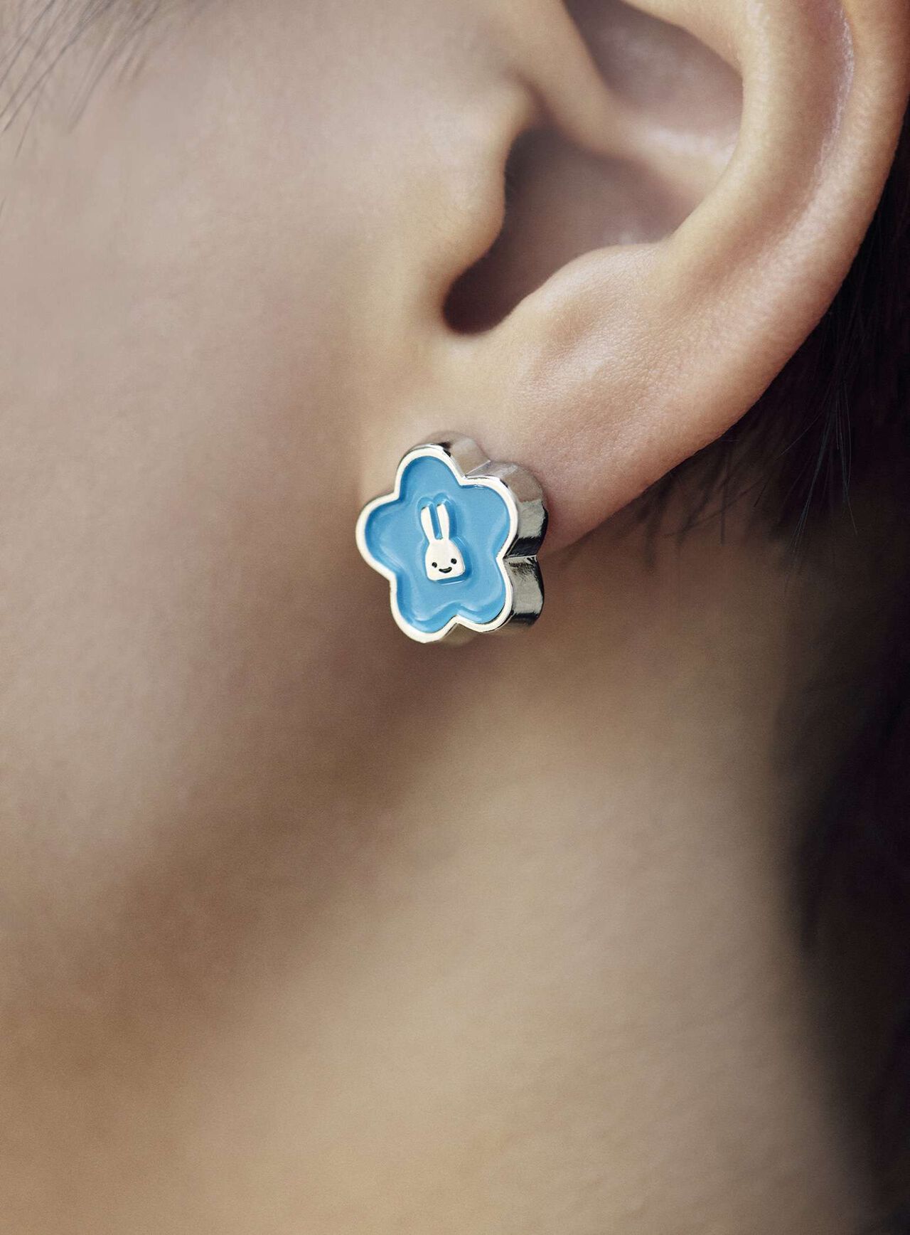 Flower and Rabbit Earrings (Set of 2),BLACK, large image number 7