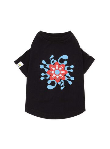 Dog and Human S/S Tee - Flower Design,BLACK, small image number 0