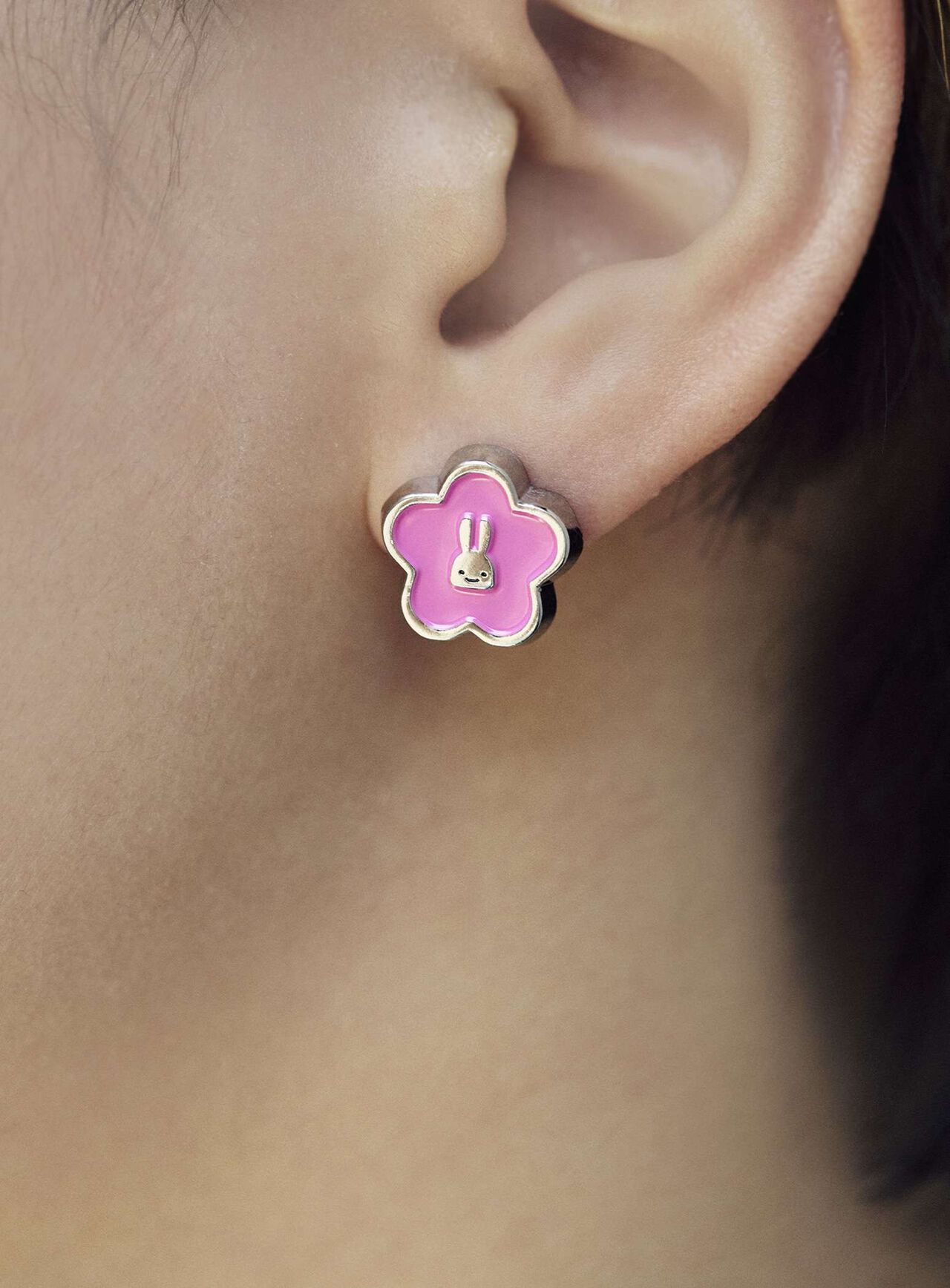 Flower and Rabbit Earrings (Set of 2),BLACK, large image number 10