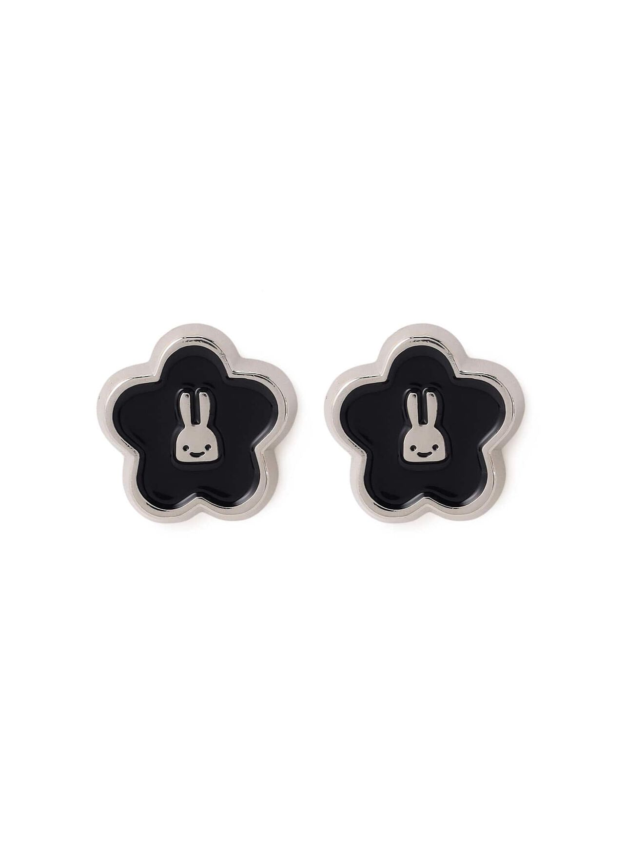 Flower and Rabbit Earrings (Set of 2),BLACK, large image number 0