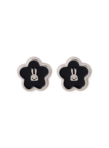 Flower and Rabbit Earrings (Set of 2),BLACK, small image number 0