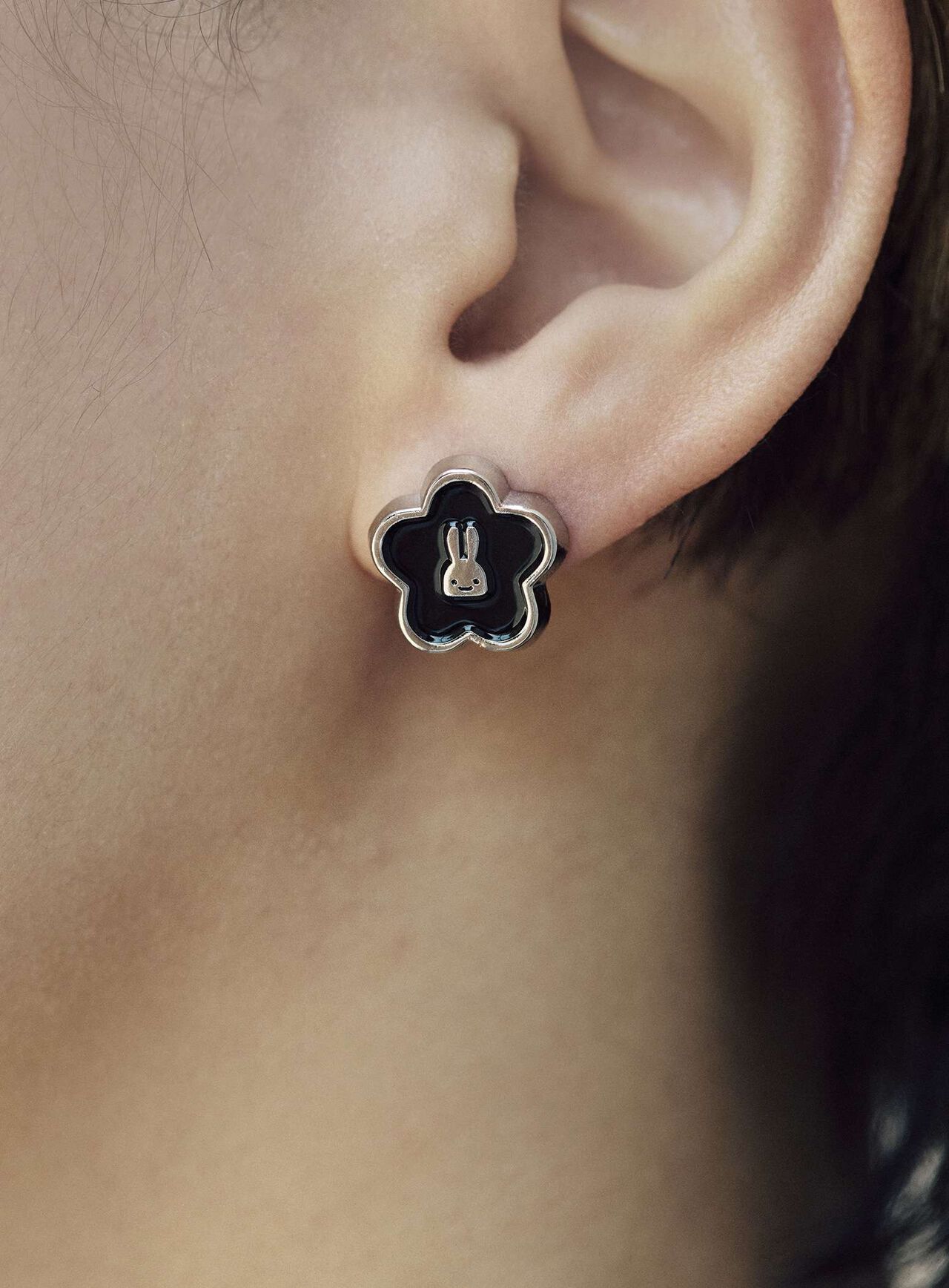 Flower and Rabbit Earrings (Set of 2),BLACK, large image number 9