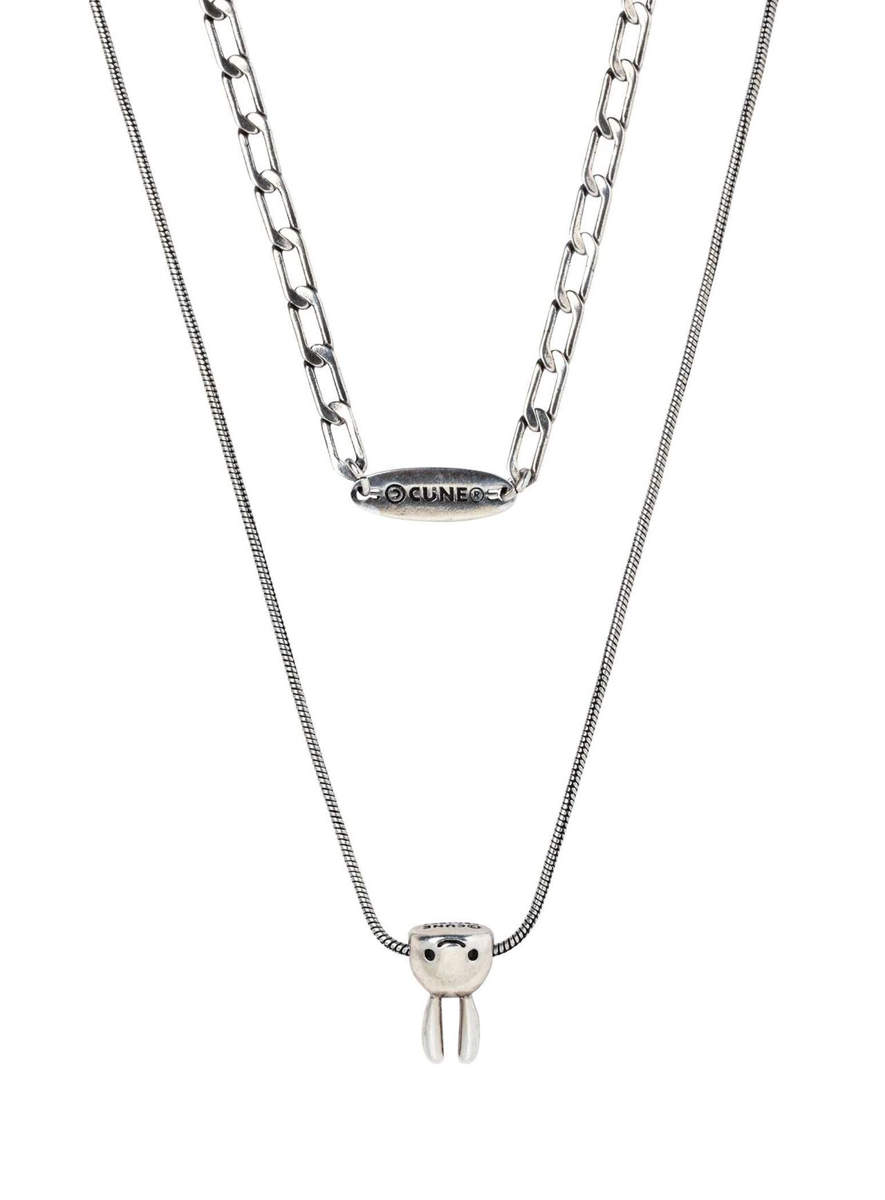 3D Upside-Down Bunny Double Necklace,SILVER, large image number 0