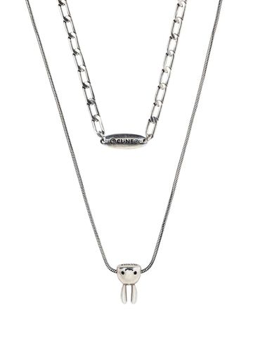 3D Upside-Down Bunny Double Necklace,SILVER, small image number 0