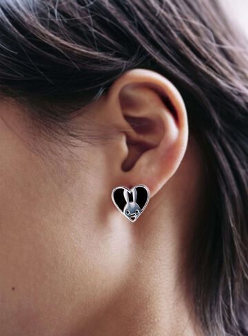 Heart Bunny Earrings,BLACK, small image number 3