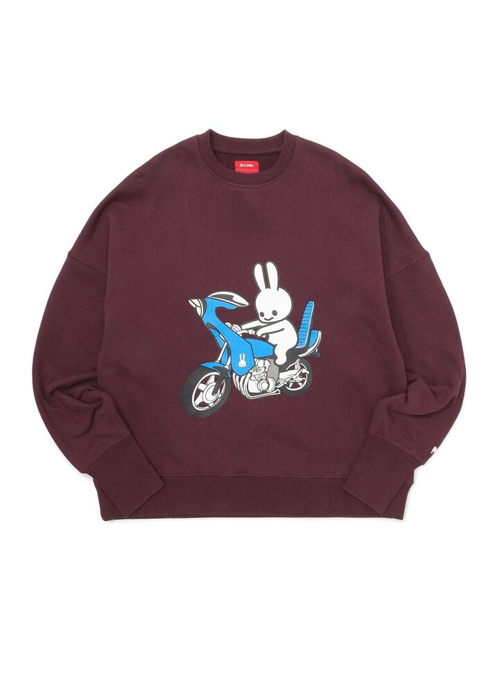 Heavyweight Big Crew Neck Sweatshirt: Bunny and Bike,, medium