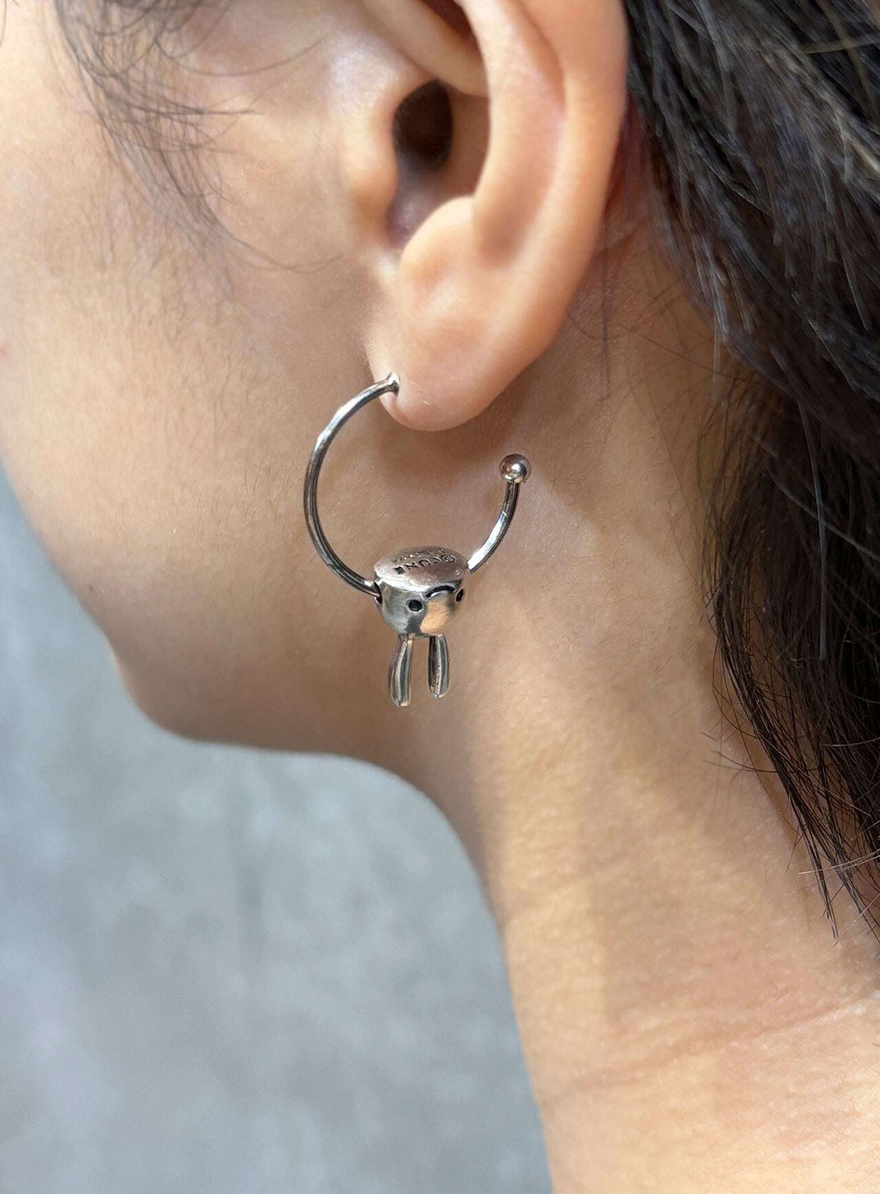 3D Upside-Down Bunny Earring 1P,SILVER, large image number 3