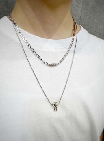 3D Upside-Down Bunny Double Necklace,SILVER, small image number 7