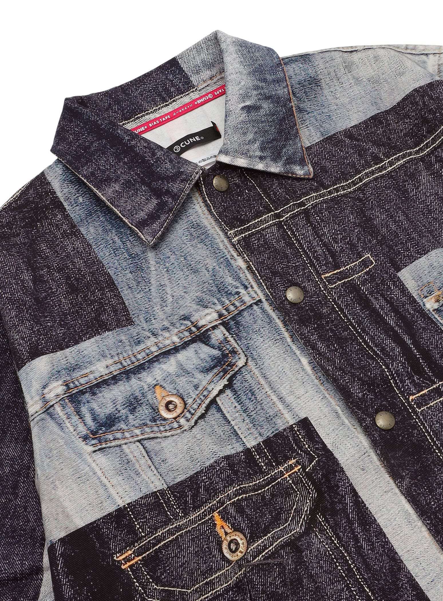 Mosaic Denim Print Twill Coach Jacket