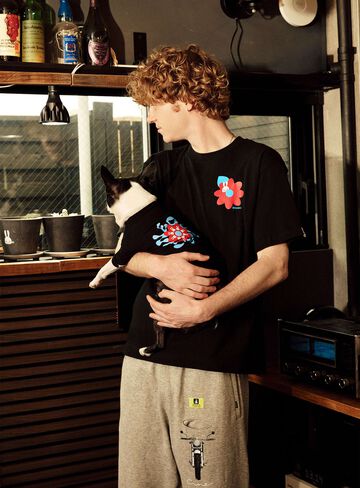 Dog and Human S/S Tee - Flower Design,BLACK, small image number 6