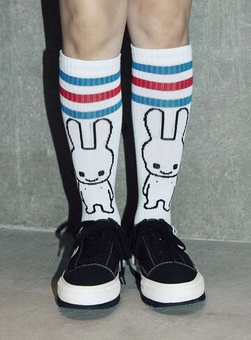 Line Bunny Socks,BLUE, small image number 7