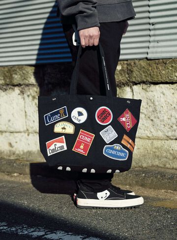 Basic Cotton Tote Bag with Cigarette Patch,BLACK, small image number 9