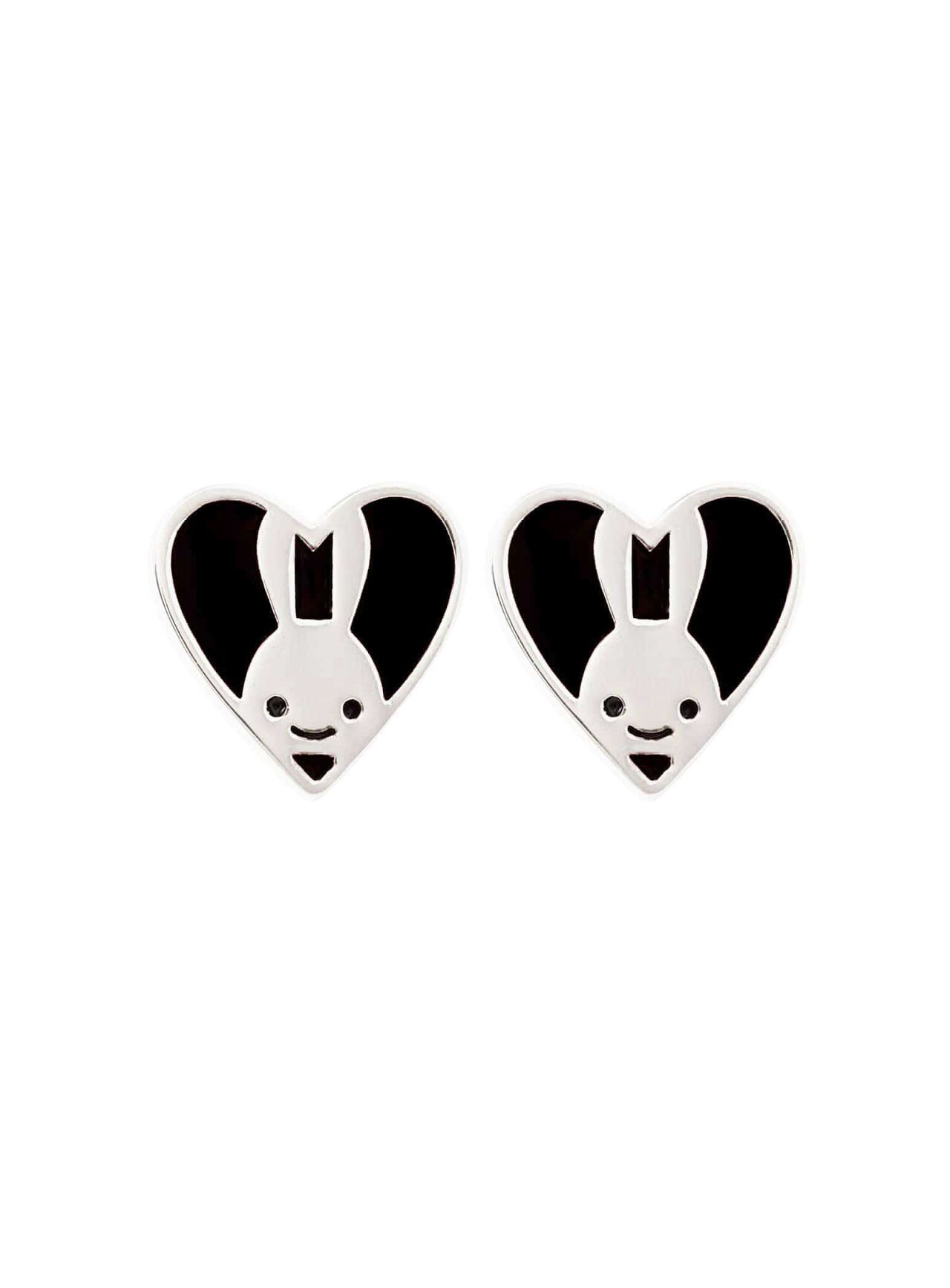 Heart Bunny Earrings,BLACK, large image number 0