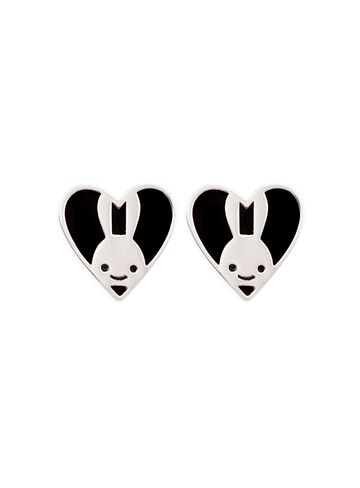 Heart Bunny Earrings,BLACK, small image number 0