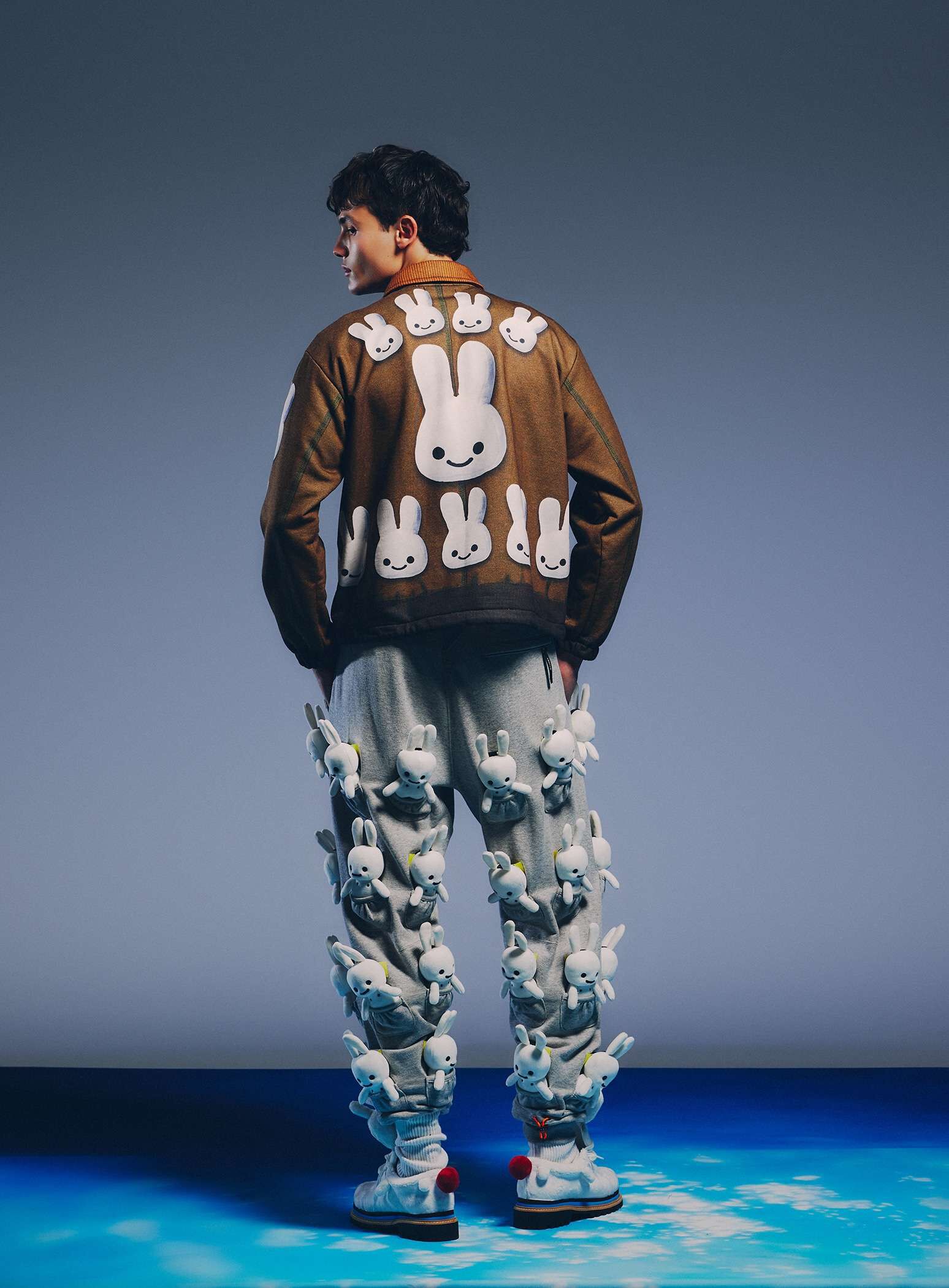 Sweatshirt coach jacket with coverall print