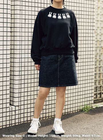 Wide Crew Neck Sweatshirt,BLACK, small image number 7