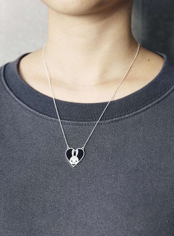 Heart Bunny Necklace,BLACK, small image number 6