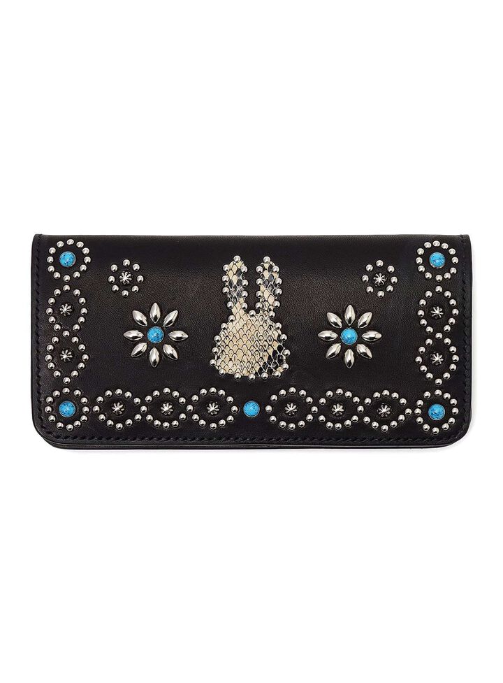 STUDS LONG LEATHER WALLET FLOWER,, medium