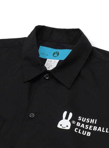 Short Sleeve Work Shirt Sushi Baseball Club,BLACK, small image number 1