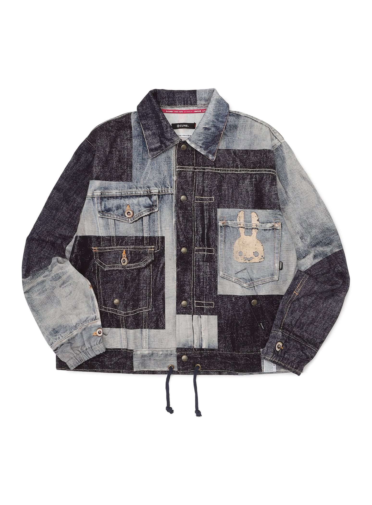 Mosaic Denim Print Twill Coach Jacket