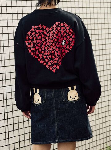 Wide Crew Neck Sweatshirt,BLACK, small image number 10