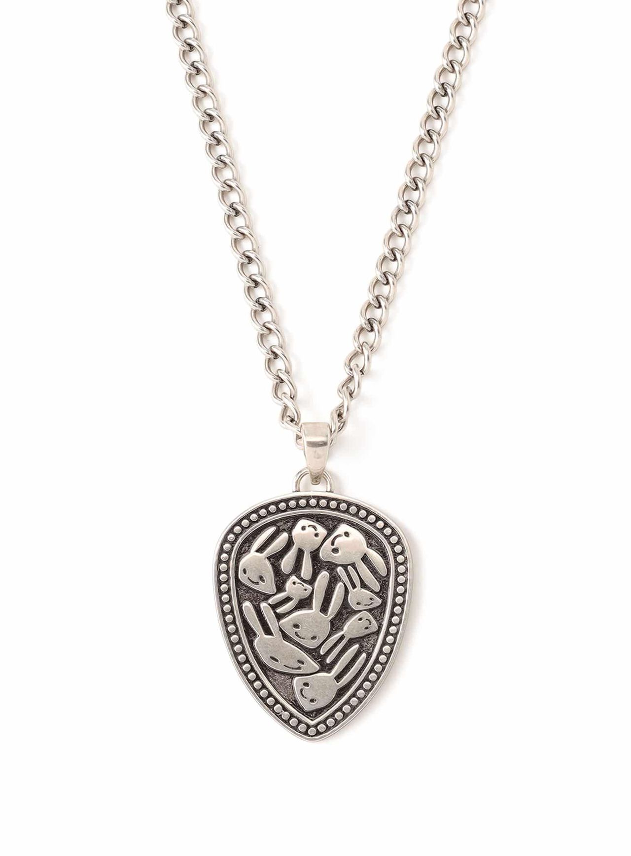 Wobbly Bunny Shield Necklace,SILVER, large image number 0