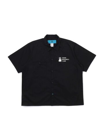 Short Sleeve Work Shirt Sushi Baseball Club,BLACK, small image number 0